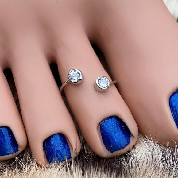 Double CZ Sterling Silver Toe Ring - Picture 1 of 5